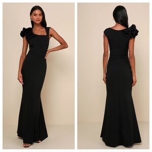 Lulus Lucette Black Sleeveless Ruffled Mermaid Maxi Dress
